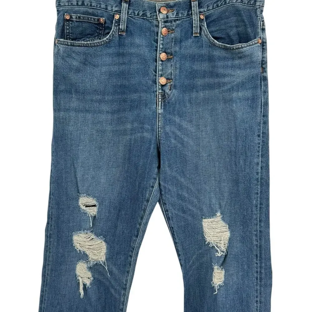 Point Sur J. Crew Distressed Exposed Button Fly Medium Wash High Rise Jeans